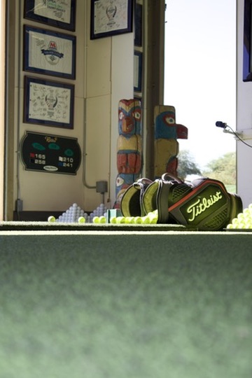 Indoor practice bay with equipment